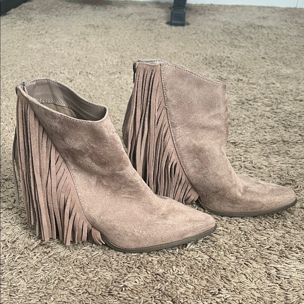 Candie's Fringe Suede Ankle Booties - Brown